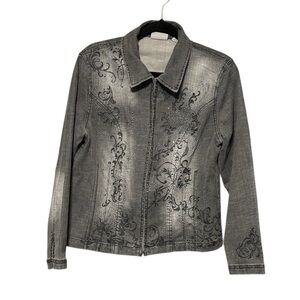 Chicos Embroidered Beaded Denim Jacket